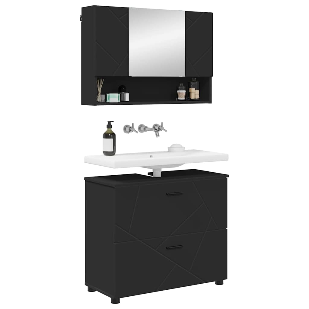 Bathroom Furniture Set with Shelf 2 pcs Black 76.5 x 35 x 64 cm